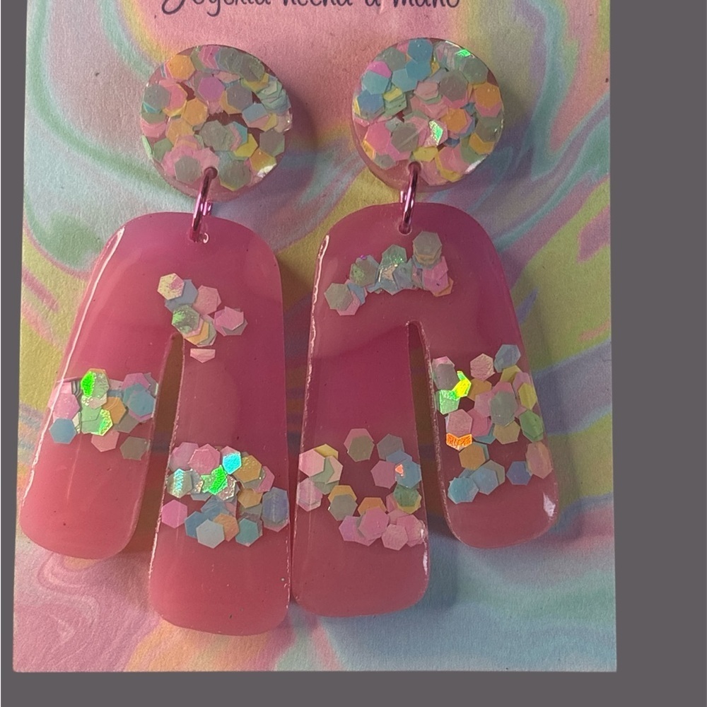 Pink Statement Earrings with Glitter Accents